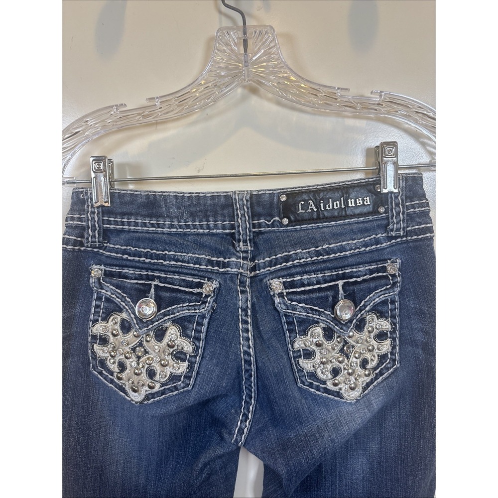 LA Idol Jeans Woman 28 Bootcut Rhinestone Embellished Rodeo Low Rise Denim Y2K